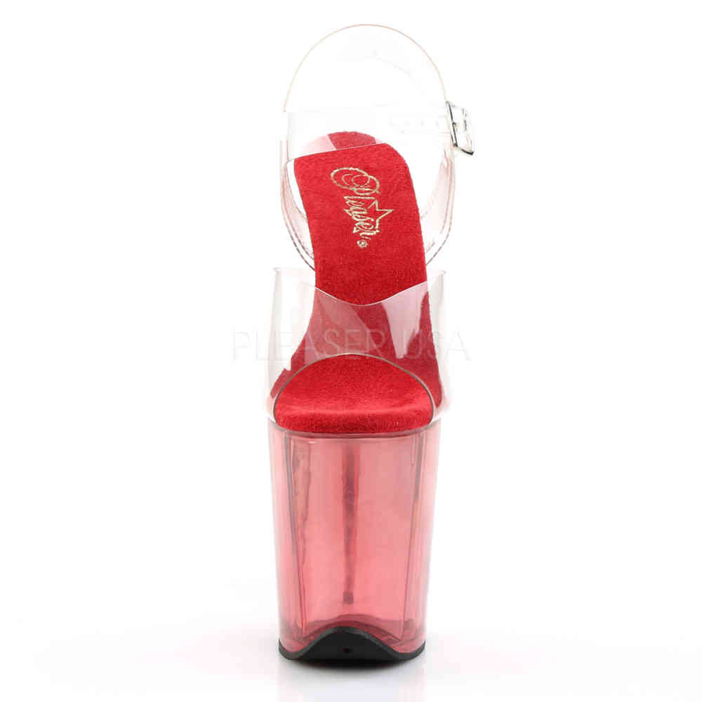 Pleaser - FLAMINGO-808T Ankle strap sandal, Pole dance shoes - Pole dance shoes - Red/Transparent